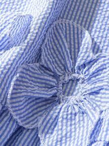 SHEIN LUNE 大码无袖圆领休闲连衣裙，适合夏季 - 藍白色 - 查看 1