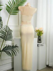 Bonvoyette 女士夏季泳池派对白色沙滩罩衫，带金色海星装饰，优质面料，成熟女士泳衣裙，沙滩装 - 白色 - 查看 2