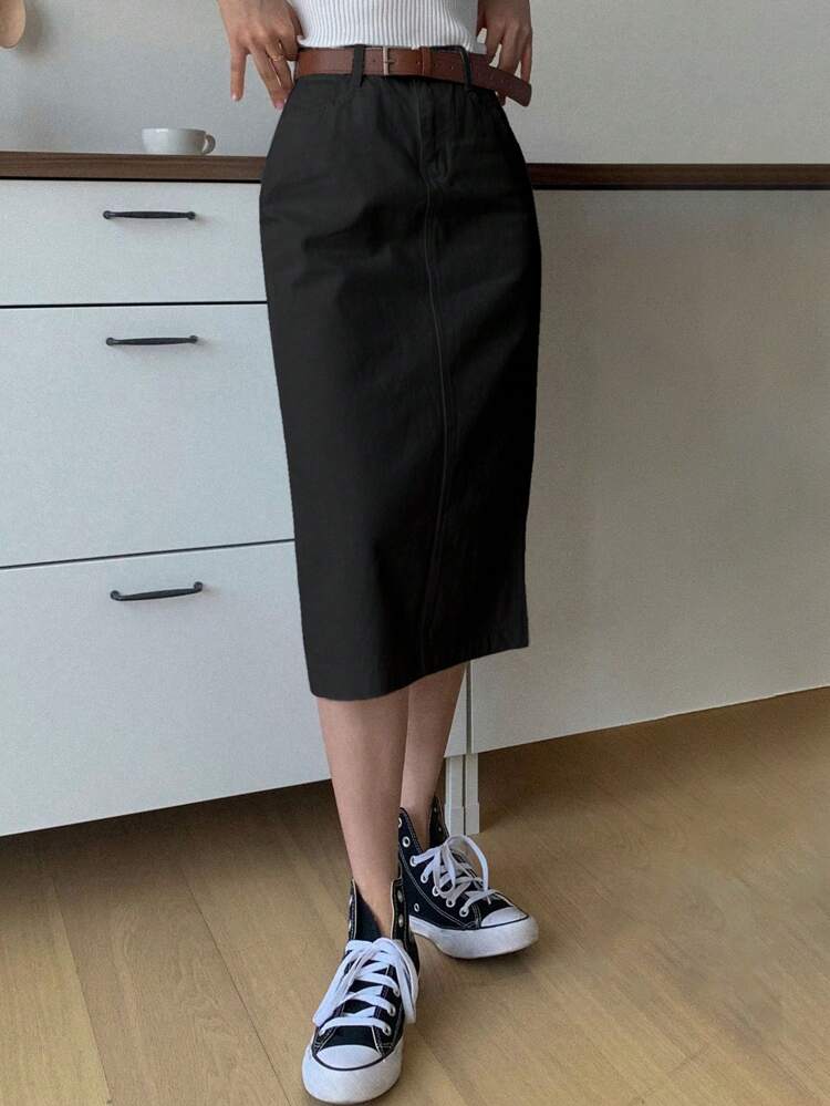 Women's Solid Color Straight Loose Casual Versatile Mid-Length Skirt Winter