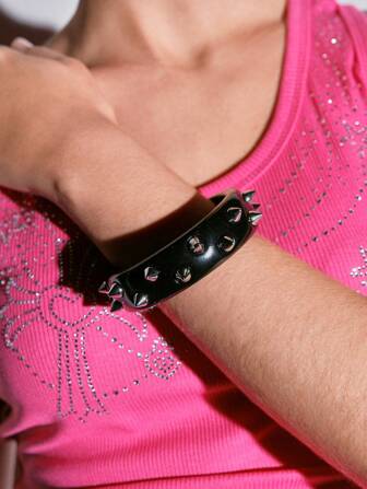 Grunge Punk 1pc Women's Rivet Resin Bracelet, Minimalist & Practical Multi-Function