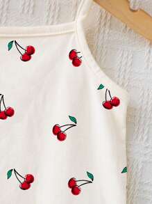 SHEIN Mono casual y cómodo con estampado de cerezas lindo para bebé niña, apto para primavera y verano