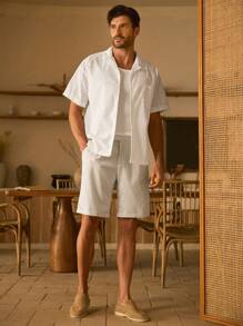 Manfinity ModaGents Pantaloni scurți casual țesuți decorativi cu tiv rulat pentru bărbați
