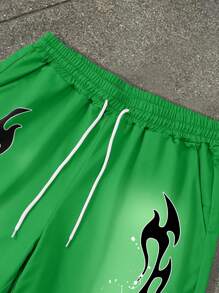 Manfinity EMRG 2pcs Men's Letter & Figure Print Round Neck Short Sleeve Casual T-Shirt And Drawstring Waist Shorts Set Men Streetwear - Multicolor - View 4