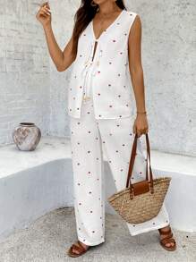 SHEIN 2pcs Maternity Sets, Summer Boho Style - White - View 3