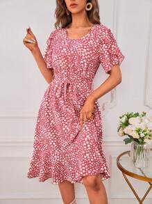 SHEIN LUNE 女性夏季小碎花荷葉邊裙搖曳裙