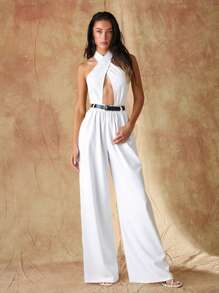 Glamine 女式无袖露背连体裤，夏季女士服装，夏季度假长款阔腿连体裤，适合日常约会、派对、聚会、鸡尾酒会、泳池派对、返校季、假日连体裤 - 白色 - 查看 4