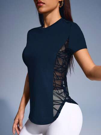 Slayform 女士瑜伽侧片简约短袖T恤健身衫