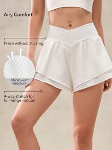 OutZeal Pantaloncini da donna traspiranti e ad asciugatura rapida, con pantaloncini interni incorporati, in vita incrociata, bianchi, per sport, allenamento, tennis