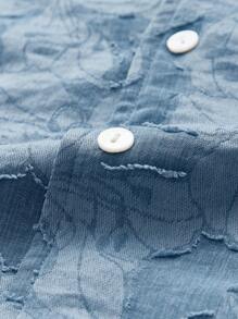 Maija 2025 春夏新款蓝色仿牛仔提花镂空面料中式领短袖衬衫，休闲时尚，适合商务、海滩、度假、派对等场合，适合男士 - 藍色 - 查看 12