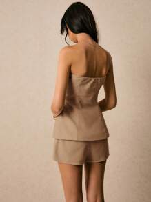 Poéselle Women's Elegant Bandeau Top And Skirt 2 Pieces Set, Summer - Mocha Brown - View 3