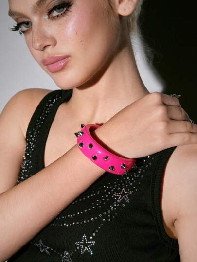 Grunge Punk 1pc Women's Rivet Resin Bracelet, Suitable For Daily Wear