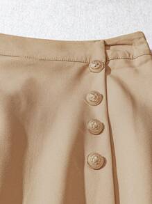 SHEIN Unity Women's Minimalist Solid Color Front Button Asymmetric Hem Skirt - Khaki - View 3