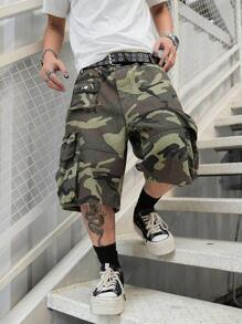 Manfinity EMRG Quần short denim in họa tiết rằn ri thường ngày cho nam - xanh quân đội - Xem 3