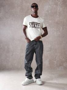 SUMWON Flare Fit Denim Pants Autumn Winter Collection Contemporary Retro Style Premium Straight Leg Jeans Plain - Black - View 3