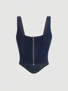 SHEIN MOD Women's Summer Casual Sleeveless Denim Top - Dark Wash - View 2