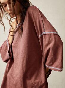 Bohemela Plain Knit Casual Round Neck Short Sleeve Plus Size Washed T-Shirt For Plus Size,Vintage