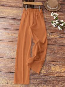 EMERY ROSE Pantalones casuales de lino blanco con bolsillo para mujer, primavera/verano - Naranja - Ver 2