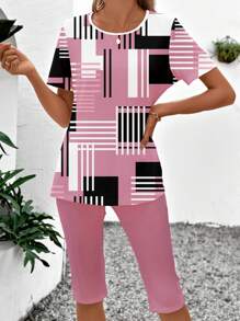 EMERY ROSE 2pcs Women's Simple Color Block Pattern Casual Set, Suitable For Summer Suitable For Going Out