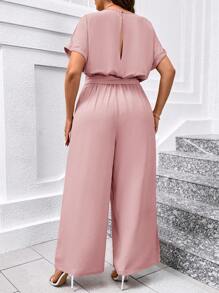 SHEIN Clasi Plus Size Elegant Round Neck Jumpsuit With Waist Belt And Wide Leg