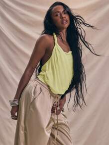 MUSERA Twisted Strap Chiffon Drape Crossover Top Summer Holiday Cute Halter Top Holiday Sexy Ibiza Fall Festival Carnival Spring - Yellow - View 2