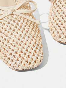 Styleloop Giày bệt đế xuồng cao 1cm có nơ trang trí, chất liệu dệt và PU, màu hạnh nhân, thoải mái và thời trang, phù hợp với phong cách Bohemian, phương Tây, lễ hội âm nhạc, trang phục dự tiệc - Màu be - Xem 12