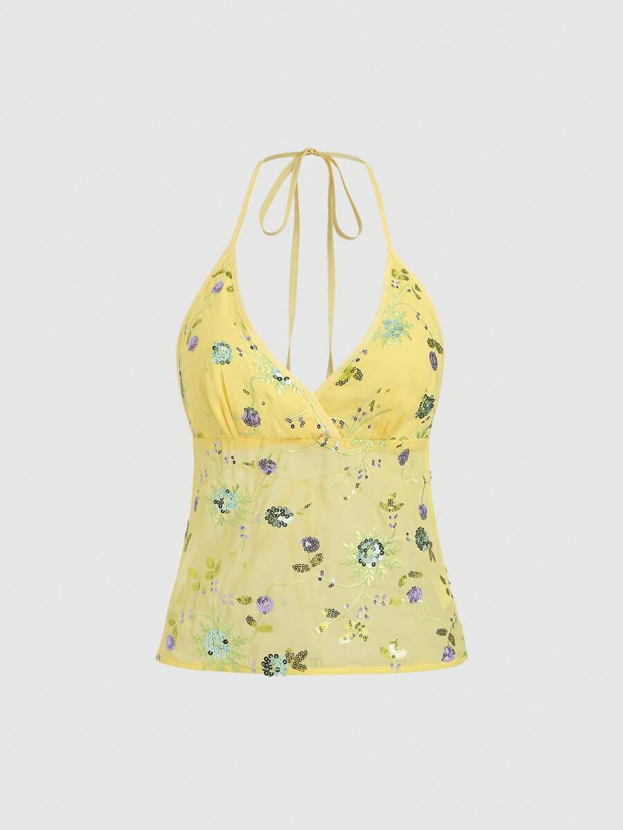 Sweetra Áo yếm hở lưng gợi cảm mùa hè mới của phụ nữ Bohemian thích hợp cho kỳ nghỉ du lịch bãi biển vải hạt đặc biệt - Màu vàng - Xem 1