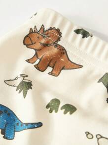 Cozy Pixies 2 件套男婴卡通恐龙印花针织柔软圆领长袖上衣和松紧腰长裤舒适睡衣套装 - 彩色 - 查看 8