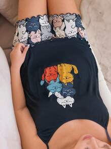 Dream Adore Plus Size Colorful Cat Print Cami & Shorts Pajama Set