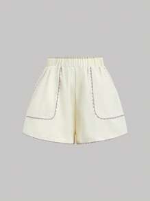 SHEIN MOD Pantalones cortos informales con cinta delantera y bolsillos - Blanco - Ver 1
