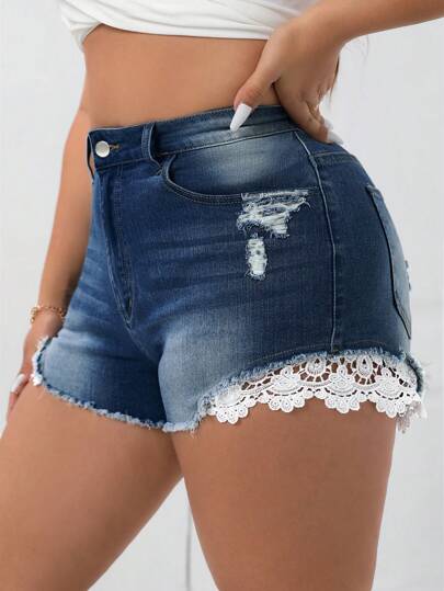SHEIN Tall CURVE Plus Size Denim Shorts, Fashionable For Summer