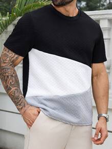 Manfinity Homme Áo thun họa tiết khối màu chắp vá thường ngày mùa hè cỡ lớn dành cho nam - Nhiều màu - Xem 4