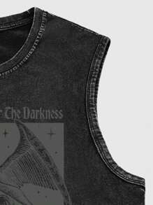 ROMWE MEN Grunge Punk Men Vintage Washed Religious Casual Tank Top - Black - View 3