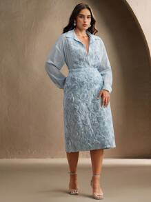 Anewsta New Spring/Summer Textured Relief Embroidery Elegant Business Casual Suit Dress, White, Modern & Chic - Blue - View 3