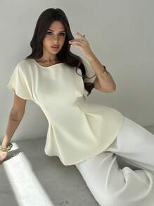 Firerie Chemise élégante et simple à manches courtes pour femmes avec design plissé et ceinture à la taille, style vintage texture bambou abricot, convient pour le trajet, les vacances, la remise des diplômes, l'usage quotidien