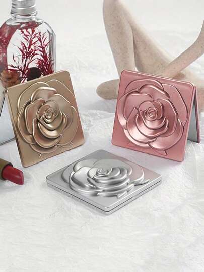 1 pezzo Specchio compatto con design a rosa, specchio per il trucco da viaggio elegante e quadrato per donne e ragazze, specchio cosmetico portatile pieghevole da tenere in mano, regalo perfetto da mettere in tasca, borsetta o borsa