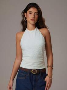 Avantive 情人节休闲复古节、乡村音乐会、返校日茶话会、基础款音乐会、女士婚礼正装、西部鸡尾酒会俱乐部、优雅度假办公室、机场无袖纹理、白色领口上衣西部风格女装白色女式上衣便宜白色 - 白色 - 查看 3