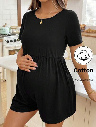 SHEIN Maternity Summer Casual Solid Color Romper  Summer Leisure  Maternity Jumpsuits