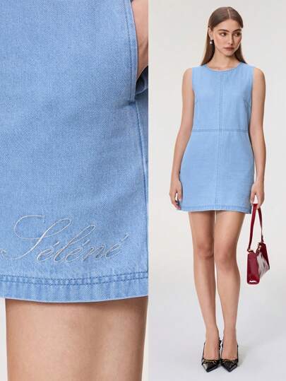 Selenza 女式夏季无袖迷你牛仔休闲连衣裙