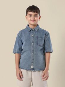 SUMWON ملابس علوية قطن كاجوال بياقة وأكمام قصيرة مصنوع من قماش الجينز الكبير الحجم، بتصميم منتعش مناسب للشارع والمدرسة والأنشطة الخارجية والأيام المريحة بأسلوب فينتاج وقص متراخ