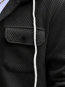 Manfinity Homme Veste à capuche à poches utilitaires à simple boutonnage et manches longues pour hommes - Noir - Voir 5