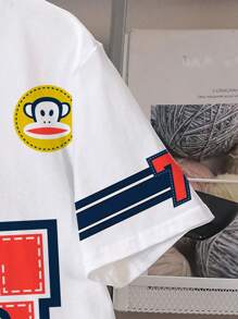 Paul Frank X SHEIN Men's Striped And Cartoon Graphic Short Sleeve Round Neck T-Shirt - White - View 4