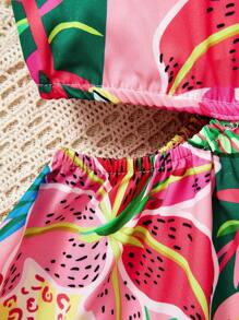 青少年女孩休闲花卉印花镂空腰部套头连衣裙