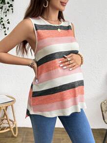 SHEIN Débardeur décontracté à dos croisé rayé pour femmes enceintes
