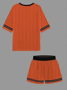 Slaydiva Women 2pcs Set With Number 25 & Orange Striped Print - Multicolor - View 2