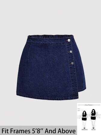 SHEIN Tall CURVE Shorts de falda de mezclilla azul con bajo asimétrico para mujer de talla grande