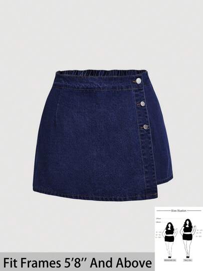 SHEIN Tall CURVE Plus Size Women Asymmetrical Hem Blue Denim Skirt Shorts