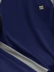 SHEIN 2pcs/Set Teen Boys Casual Splice Contrast Color Raglan Sleeve T-Shirt And Shorts Set, Street Punk Rock Style For Party, Festivals, Everyday Wear, Suitable For Spring/Summer - Navy Blue - View 4