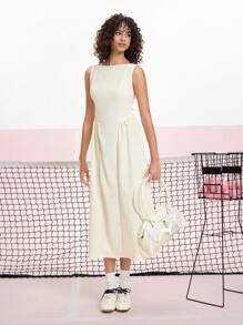 SHEIN MOD Apricot Color Backless Tie Up Elegant Summer Dress