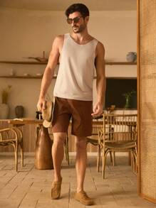 Manfinity ModaGents Set de 2 piezas, chaleco de punto casual y shorts de tejido para hombres
