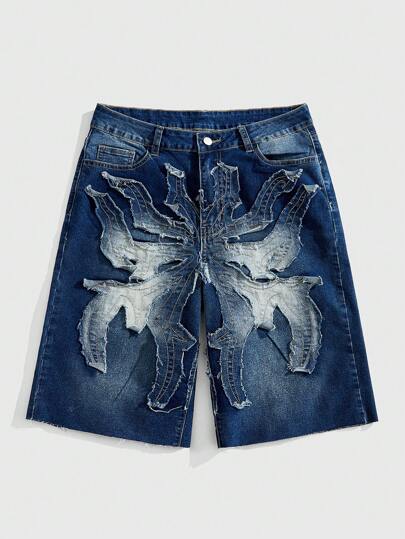 Grunge Punk Pantaloncini di jeans casual da uomo con toppe lavati